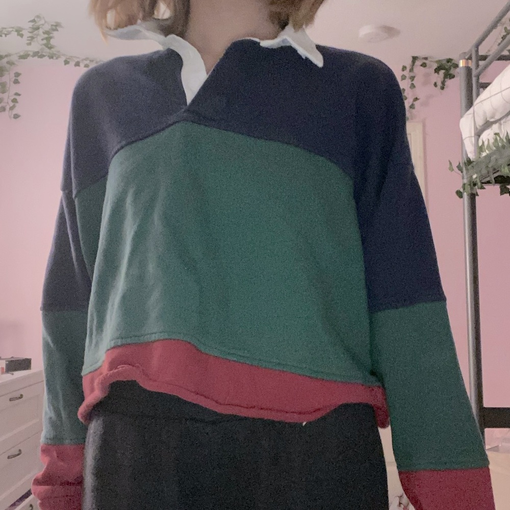 forever 21  red, green, and blue stripped sweatshirt w/ collar